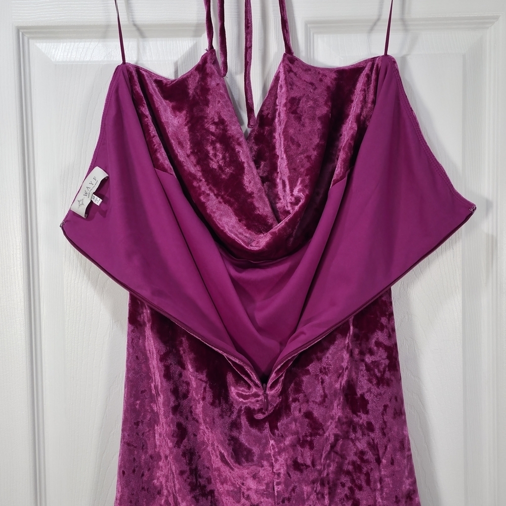 WAYF Purple Velvet Ruched Halter Cowl Neck Mini Dress - Size M - Picture 9 of 9